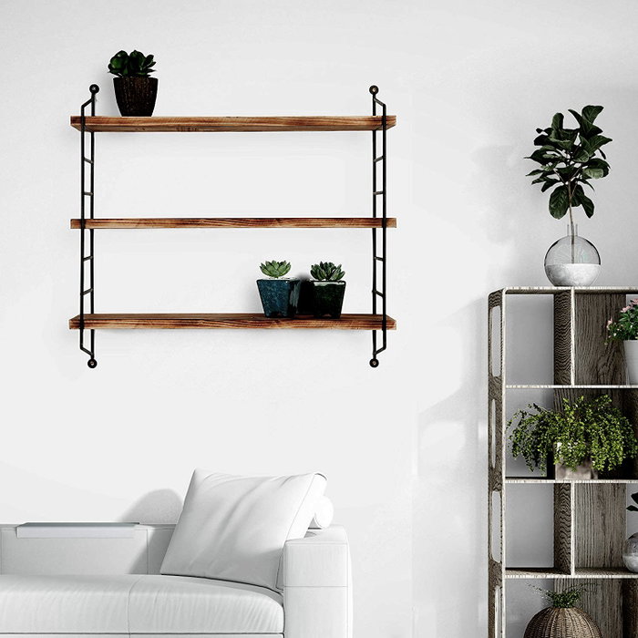 Hanah Home Wr088 Estantería de Pared de Madera y Metal Negro y Nogal Hanah Home Wr088 Estantería de Pared de Madera y Metal Negro y Nogal